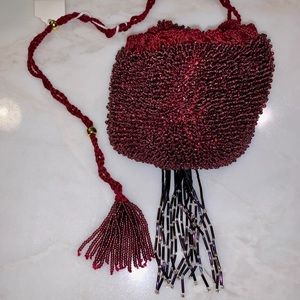 BAG, Vintage beaded, round, tasseled FINAL PRICE